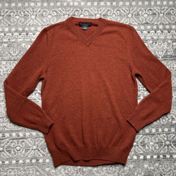 Bloomingdales The Mens Store 100% Cashmere Sweater Mens Small Rusty Red V Neck - Picture 1 of 6